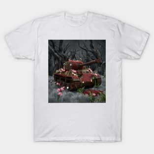 AI generated rusted old tank with roses T-Shirt